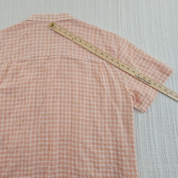 Island Shores Linen Blend Short Sleeve Button Shirt Men's XXL Orange White EUC - Picture 12 of 14
